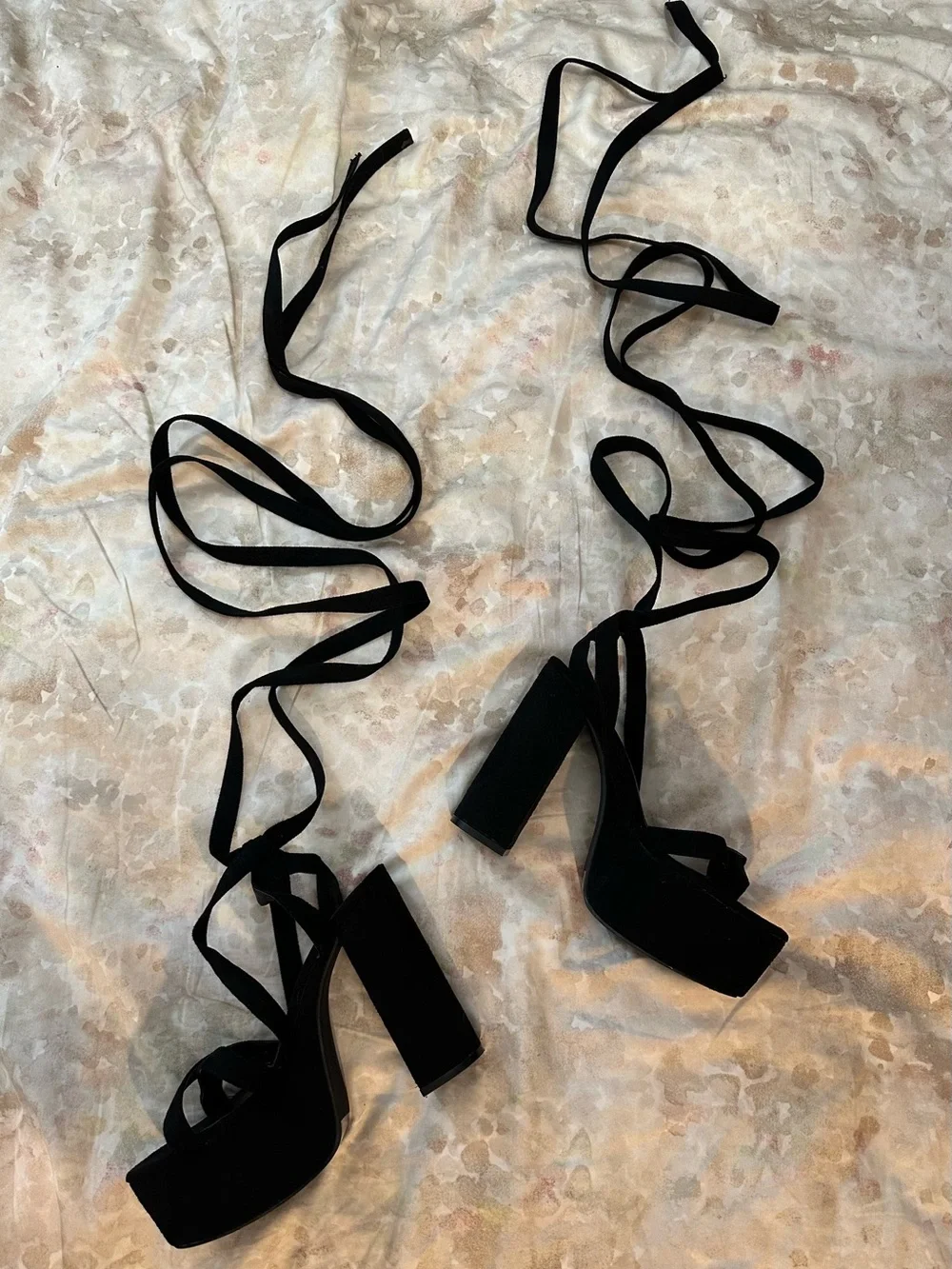 Dolls Kill Black Lace-Up Platform Block Heel Sandals